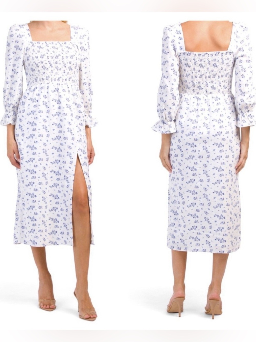 House of Harlow 1960 White Midi Dress with Blue Floral